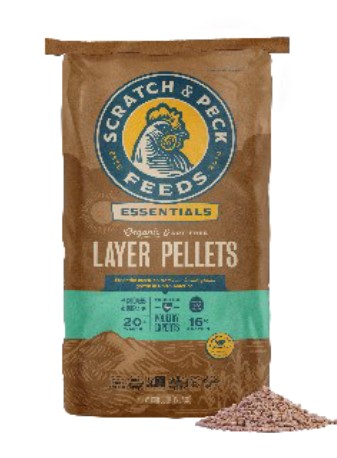Scratch & Peck Essentials Layer Pellets with Corn Chicken & Duck Organic 16% 35 lb package